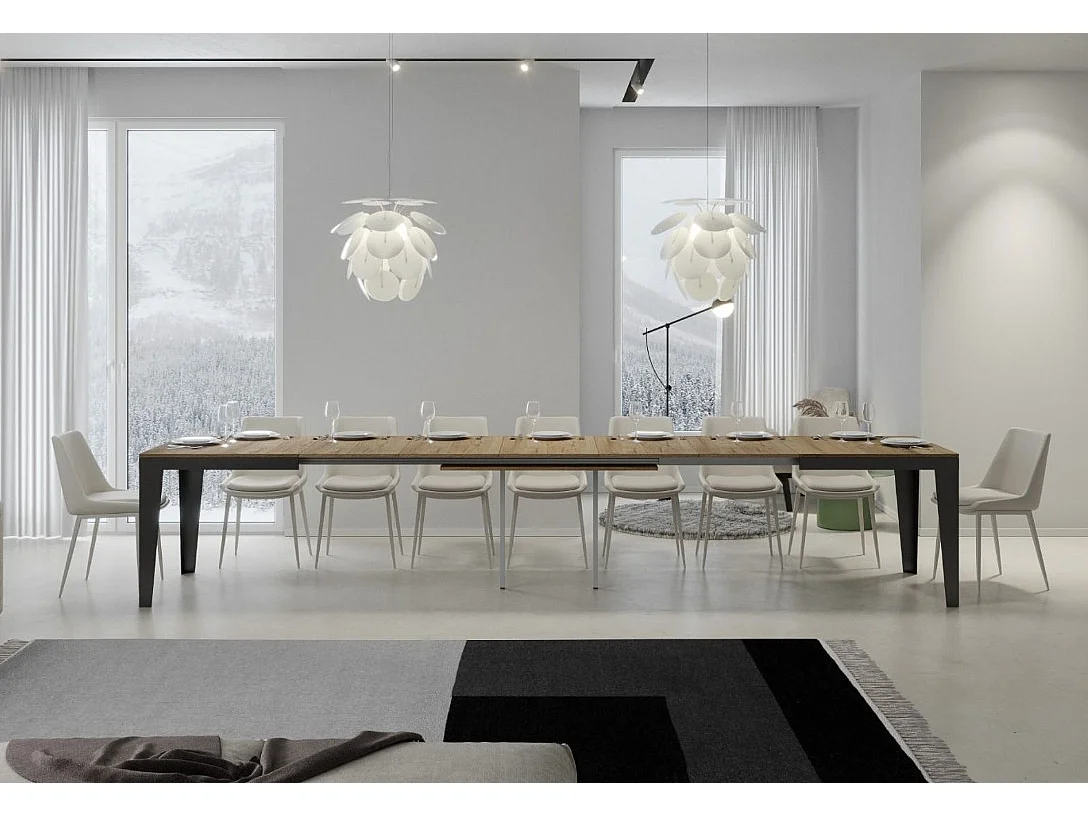 Mesa de comedor extensible evolución Flavio-Color Natural-Ancho extensible