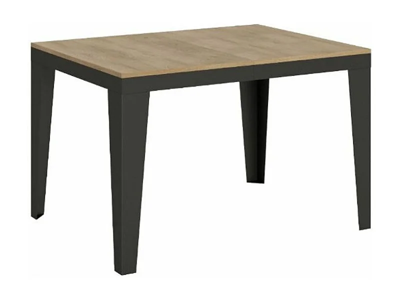 Table rectangulaire extensible 6 à 16 places L 120 à 380cm bois clair et pieds acier gris foncé Flavien