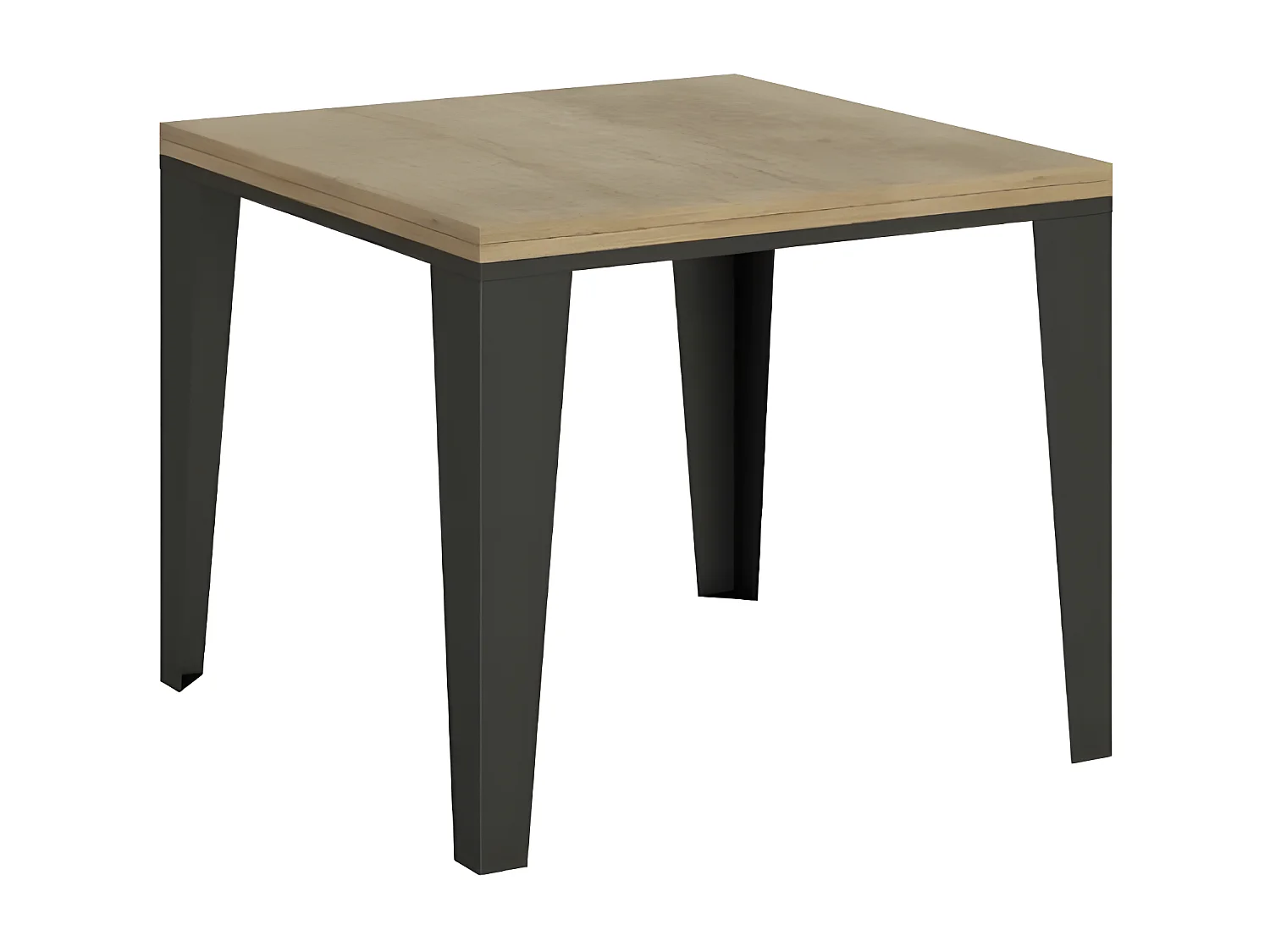 Table extensible carrée 4 à 6 places L 90 à 180cm bois chêne clair et pieds métal anthracite Librio