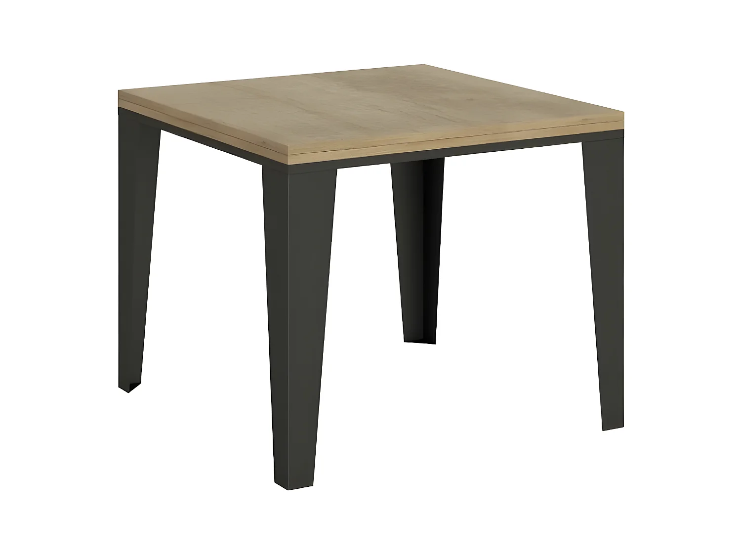 Vierkante uitschuifbare tafel 4 tot 6 plaatsen L 90 tot 180 cm licht eikenhout en antraciet metalen poten Librio