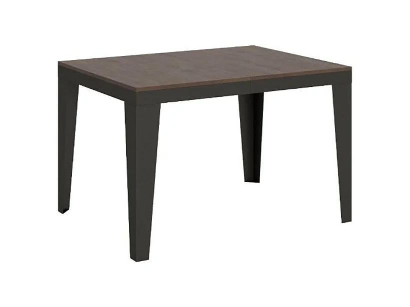 Table rectangulaire extensible 6 à 16 places L 120 à 380cm bois foncé et pieds acier gris foncé Flavien