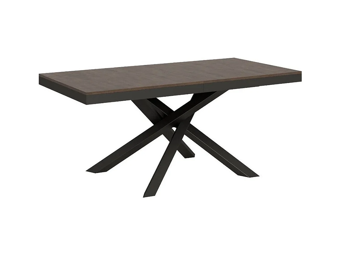 Table extensible 6 à 18 personnes bois marron et pieds entrelacés anthracite L 160 à 420cm Klass