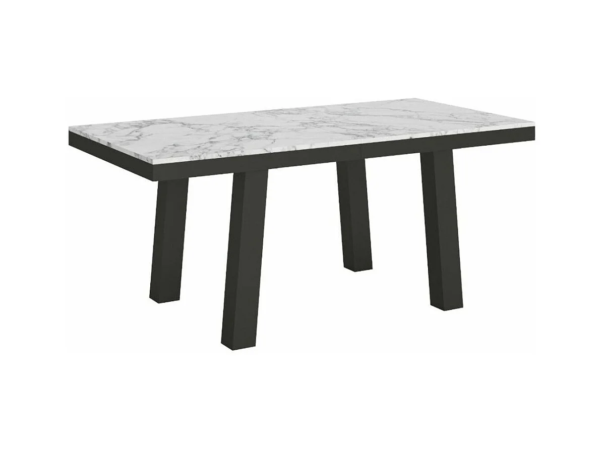 Table extensible 6 à 12 places L 160 à 264cm effet marbre blanc et cadre métal anthracite Bidy