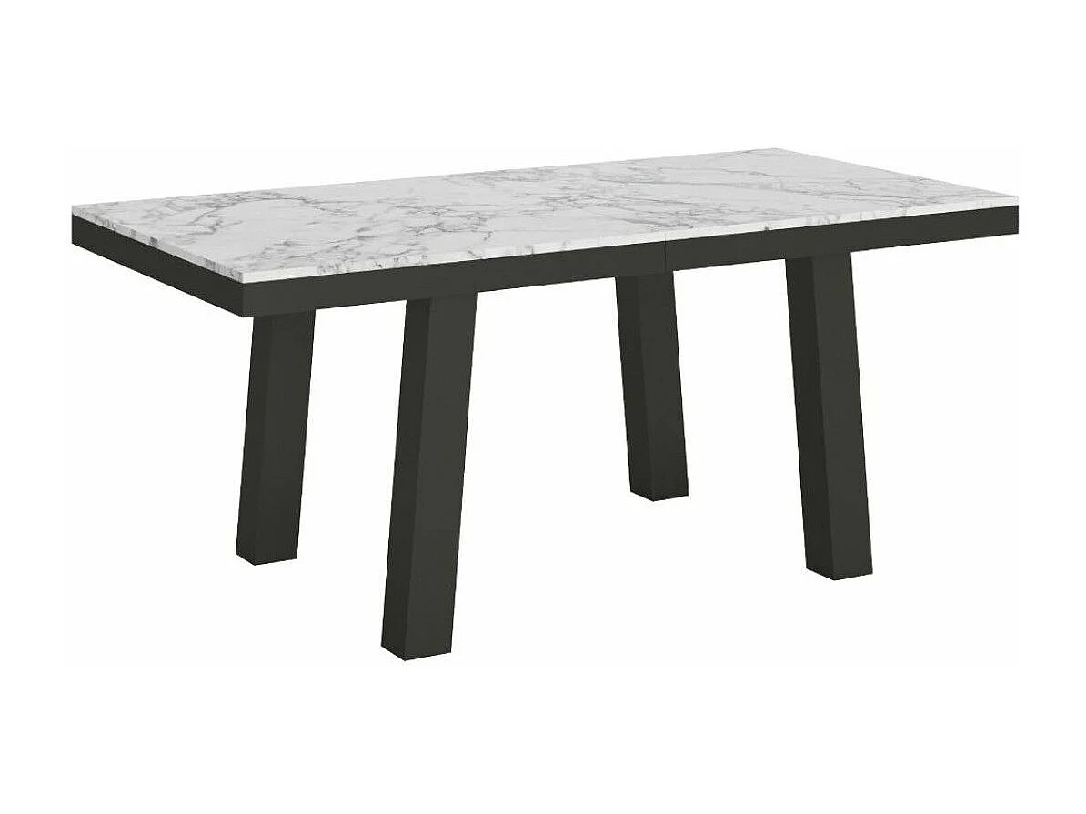 Table extensible 6 à 12 places L 160 à 264cm effet marbre blanc et cadre métal anthracite Bidy