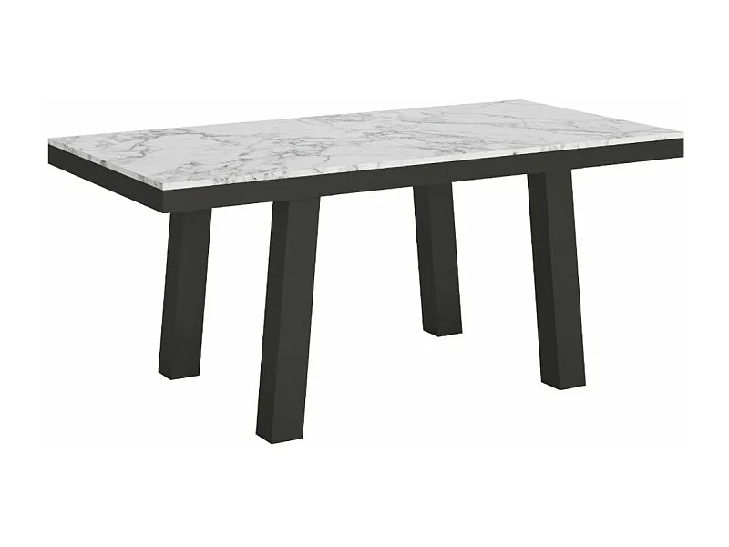 Table extensible 6 à 12 places L 160 à 264cm effet marbre blanc et cadre métal anthracite Bidy