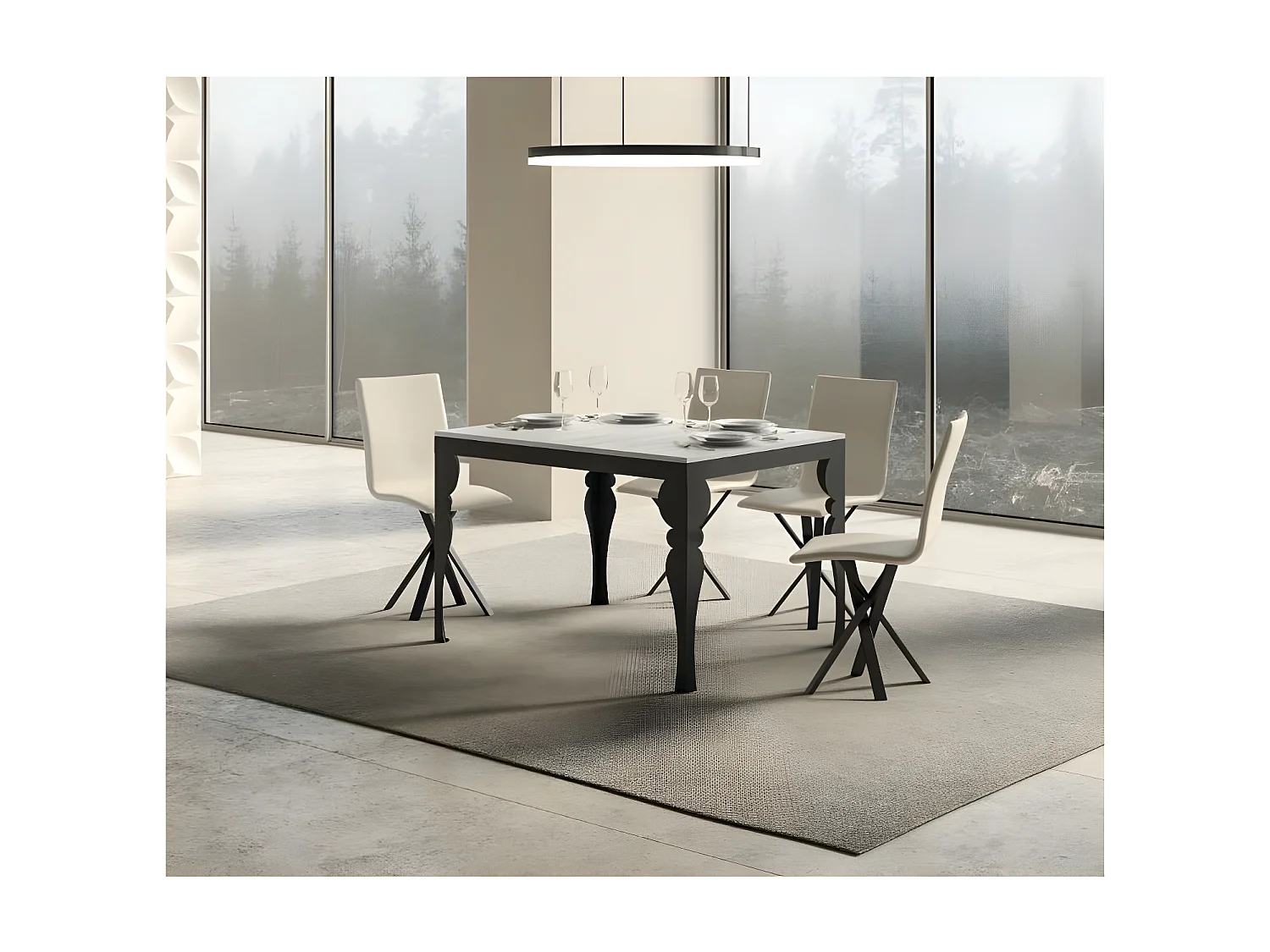 Table extensible 6 à 10 places L 120 à 224cm bois blanc et pieds gris foncé Patone