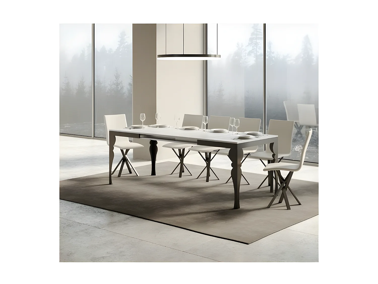 Uitschuifbare tafel 6 tot 10 plaatsen L 120 tot 224 cm wit hout en donkergrijze poten Patone