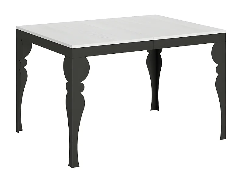 Table extensible 6 à 10 places L 120 à 224cm bois blanc et pieds gris foncé Patone