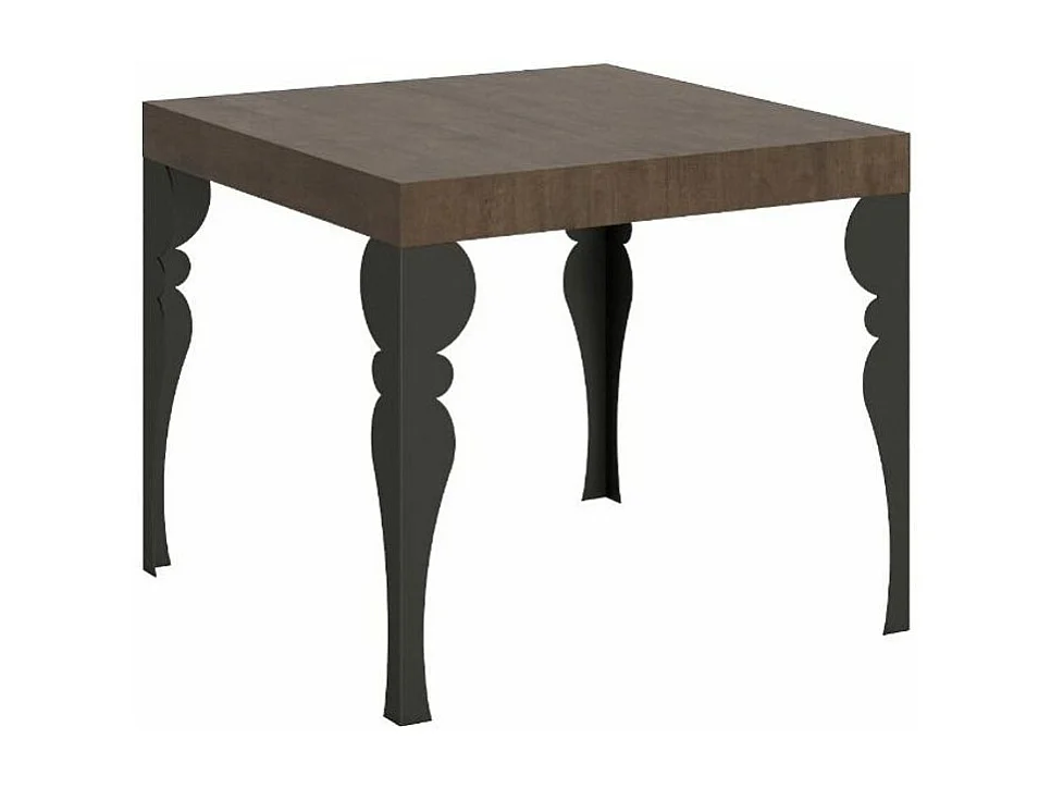 Mesa extensible cuadrada pequeña 90x90/246 cm estilo oriental Torza-Color Marrón-3 alargaderas finas