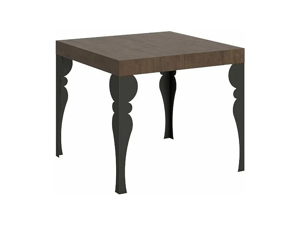 Petite table carrée 90-90cm extensible 10 personnes 90 à 246cm marron et pieds gris foncé Kalane