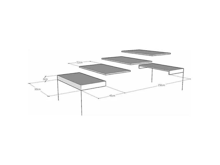 Kleine vierkante tafel 90/90 cm uitschuifbaar 10 personen 90 tot 246 cm bruine en donkergrijze poten Kalane