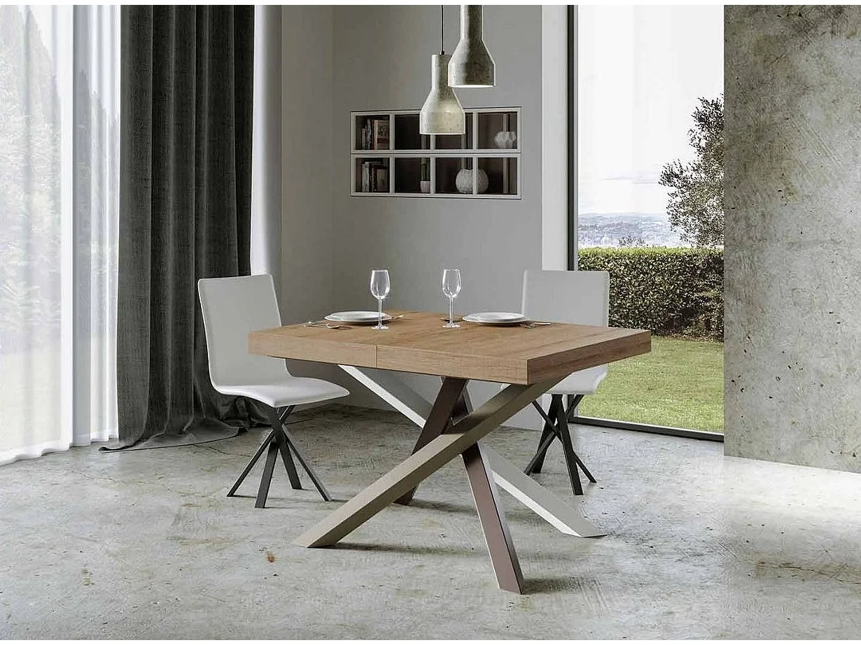 Mesa extensible de diseño con patas entrelazadas 4 colores Artemis-Color Natural-5 alargaderas finas-Ancho extensible