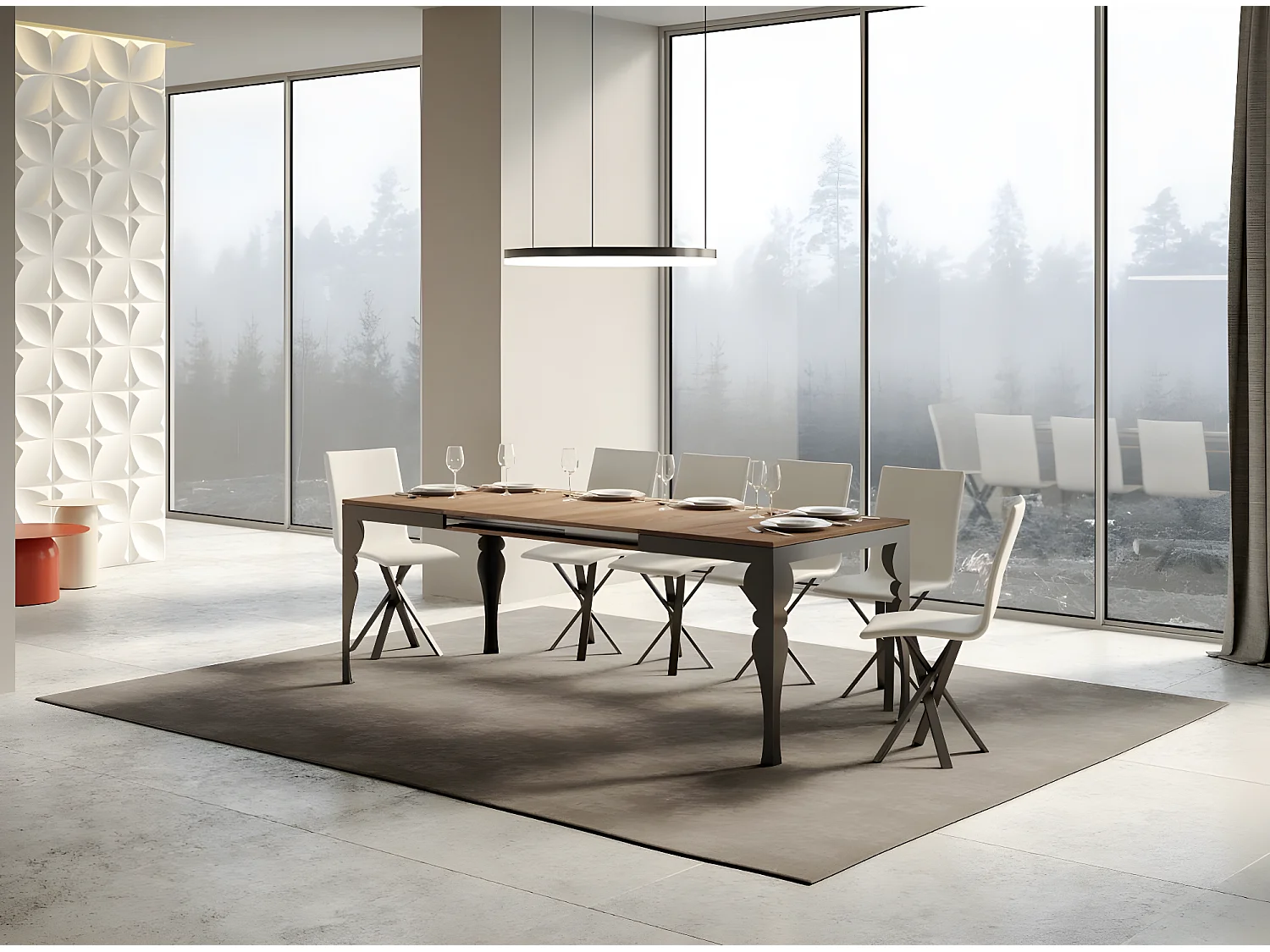 Table extensible 6 à 10 places L 120 à 224cm bois naturel et pieds gris foncé Patone