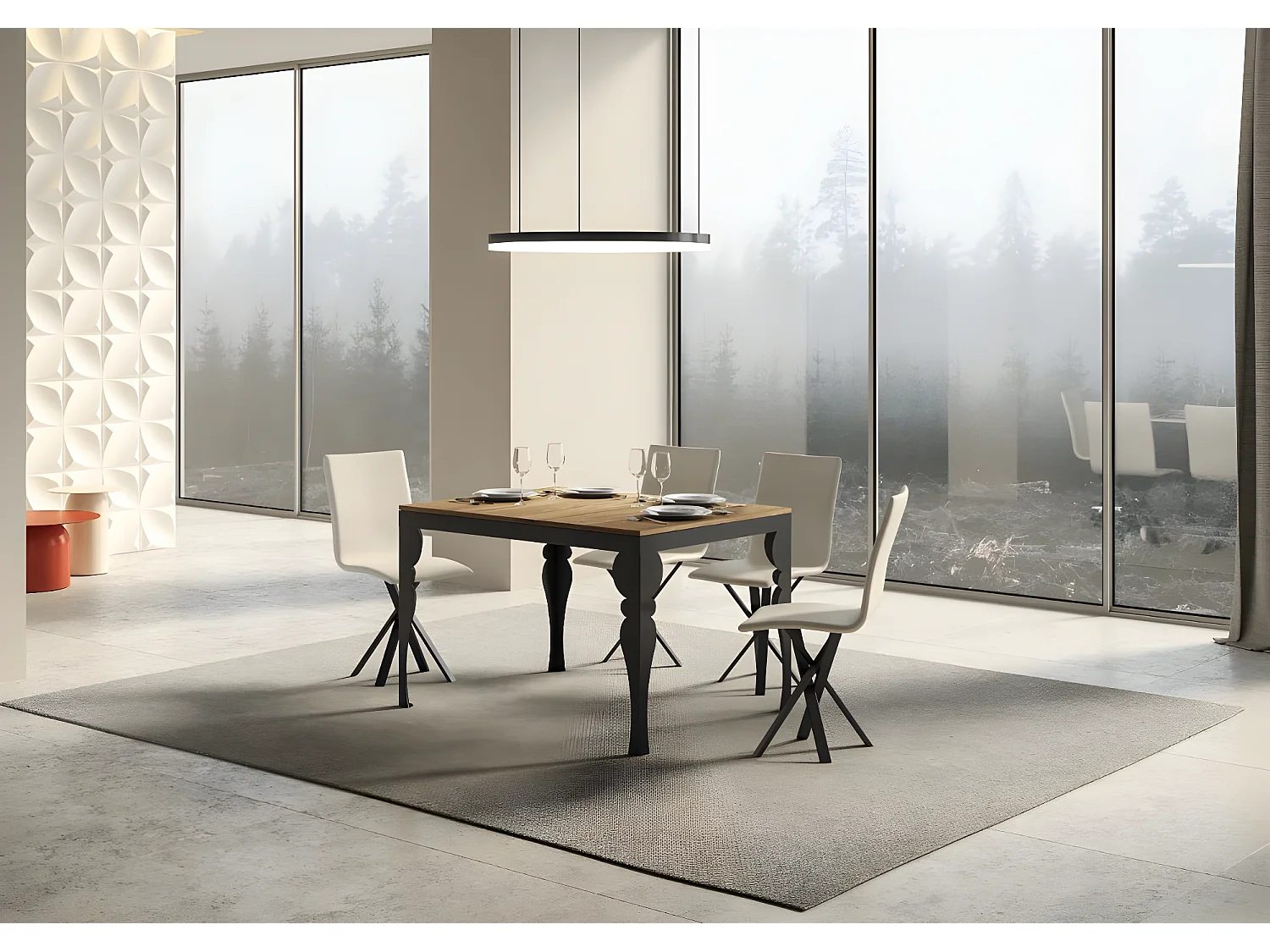 Table extensible 6 à 10 places L 120 à 224cm bois naturel et pieds gris foncé Patone