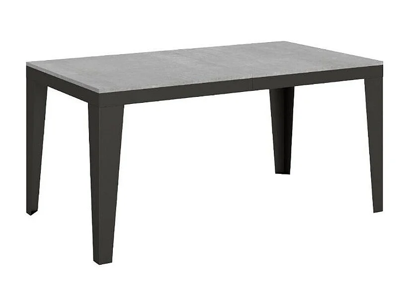 Table rectangulaire extensible 6 à 14 places L 180 à 284cm gris effet béton et pieds acier gris foncé Flavien