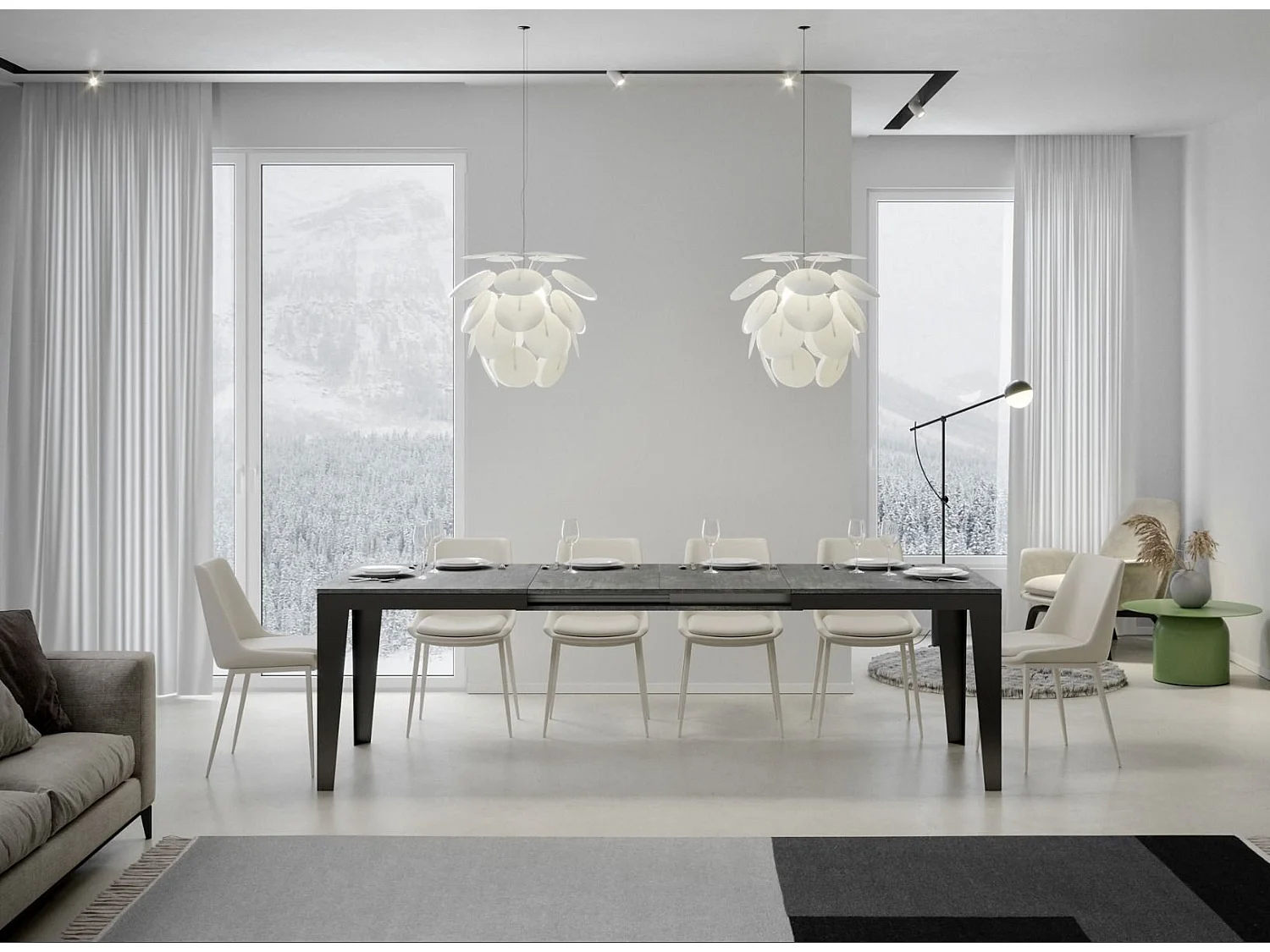 Rechthoekige uitschuifbare tafel 6 tot 14 plaatsen L 180 tot 284 cm grijs betoneffect en donkergrijze stalen poten Flavien