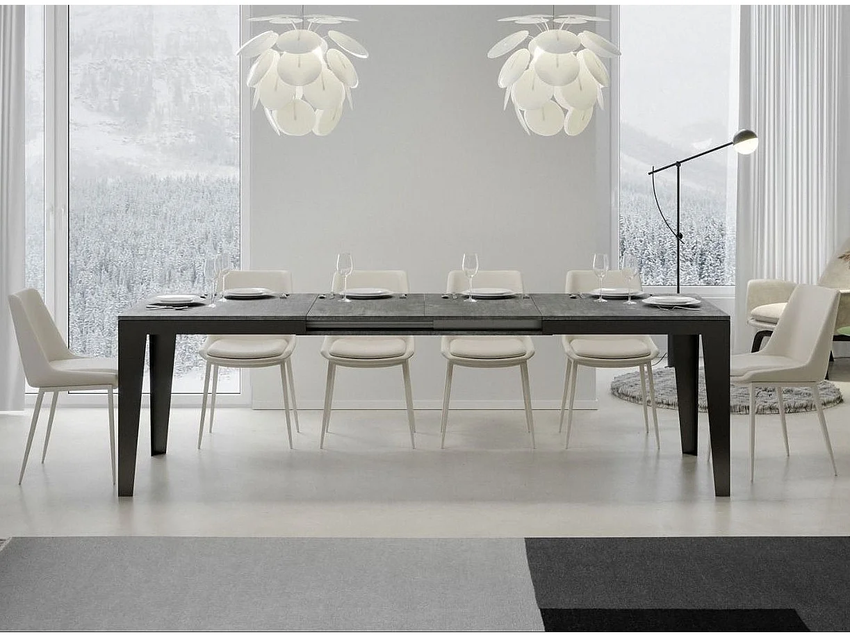 Rechthoekige uitschuifbare tafel 6 tot 14 plaatsen L 180 tot 284 cm grijs betoneffect en donkergrijze stalen poten Flavien