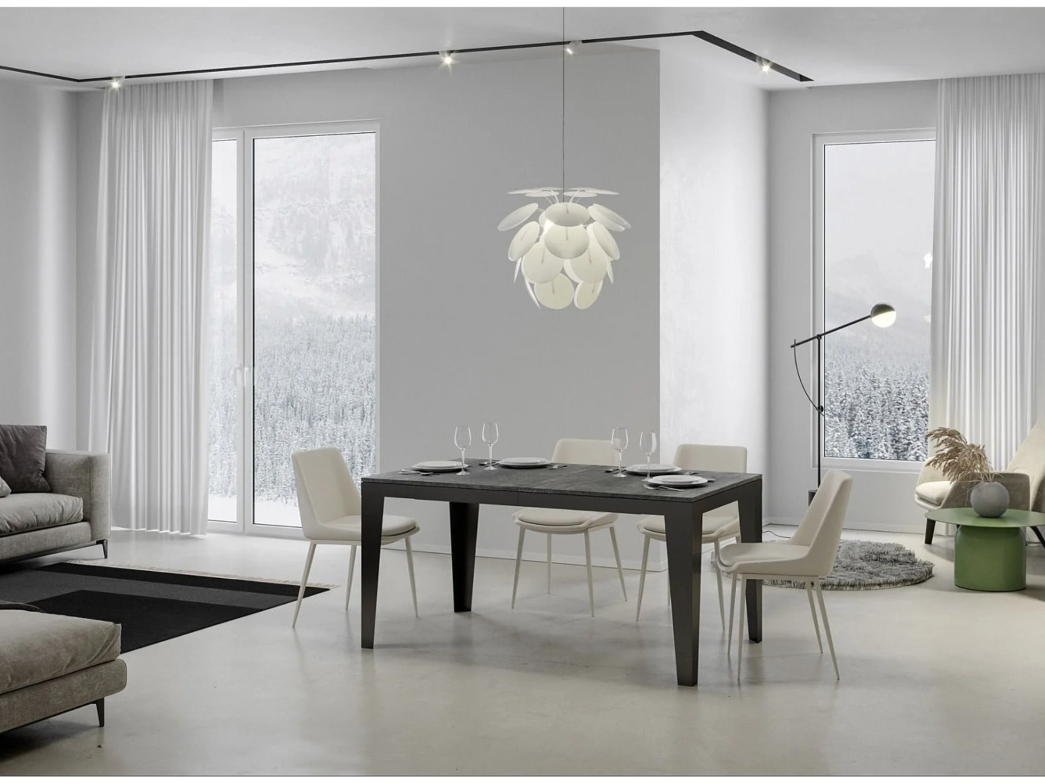 Rechthoekige uitschuifbare tafel 6 tot 14 plaatsen L 180 tot 284 cm grijs betoneffect en donkergrijze stalen poten Flavien