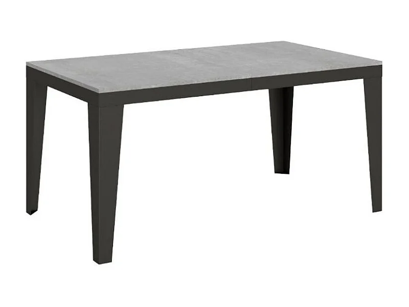 Table rectangulaire extensible 6 à 14 places L 180 à 284cm gris effet béton et pieds acier gris foncé Flavien