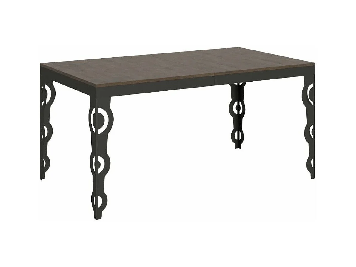 Table rectangulaire extensible orientale 6 à 20 personnes L 160 à 420cm bois foncé et cadre métal anthracite Zakary