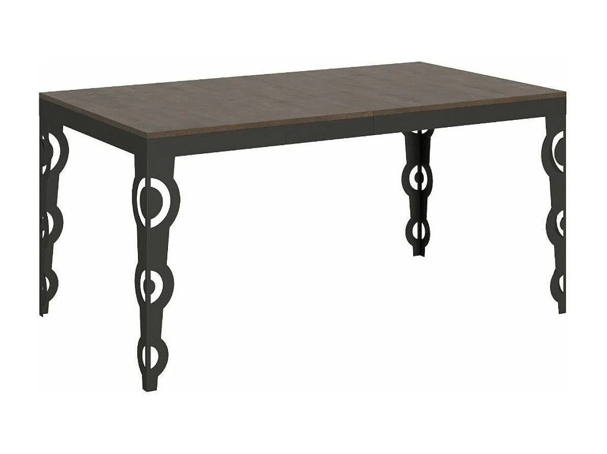 Mesa oriental extensible rectangular para 6 a 20 personas L 160 a 420 cm madera oscura y estructura de metal antracita Zakary