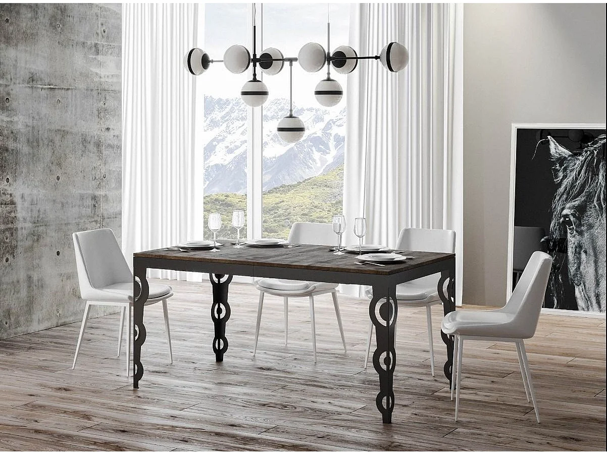 Mesa oriental extensible rectangular para 6 a 20 personas L 160 a 420 cm madera oscura y estructura de metal antracita Zakary