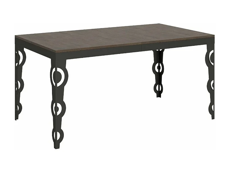Mesa oriental extensible rectangular para 6 a 20 personas L 160 a 420 cm madera oscura y estructura de metal antracita Zakary