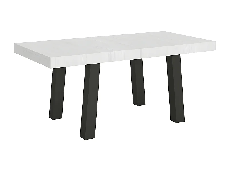 Table extensible 6 à 12 places L 160 à 264cm blanc et pieds métal anthracite Bidy