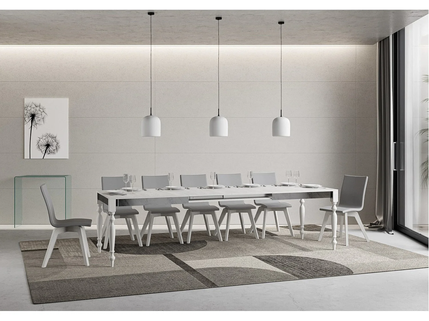 Table extensible 8 à 14 places L 180 à 284cm blanc Romencia