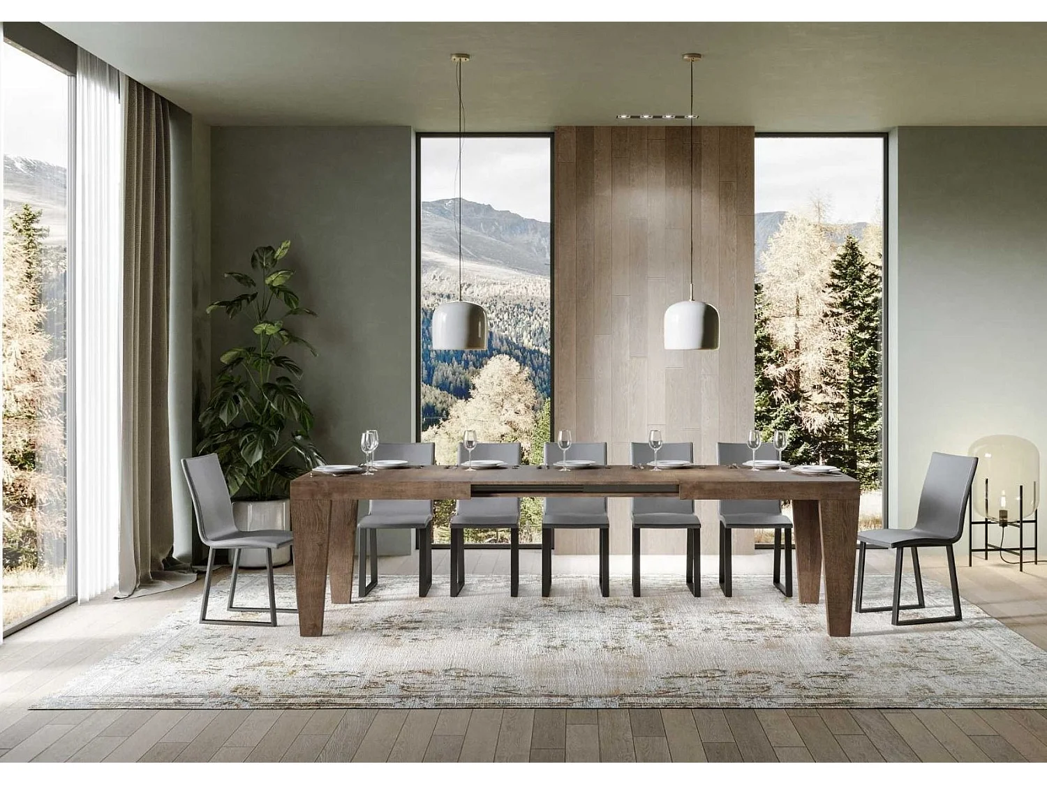 Table extensible 6 à 20 places bois foncé Kristo 160 à 420cm-Support 4 pieds