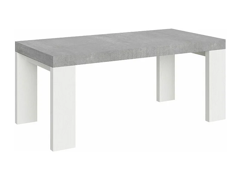 Table rectangulaire extensible gris béton et blanc 180 à 440cm Ribo-Support 4 pieds
