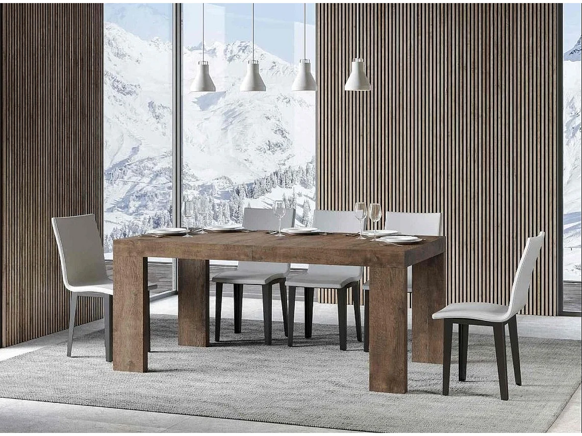 Table rectangulaire extensible 160 à 264cm bois foncé Ribo-Pied et support sur roulettes