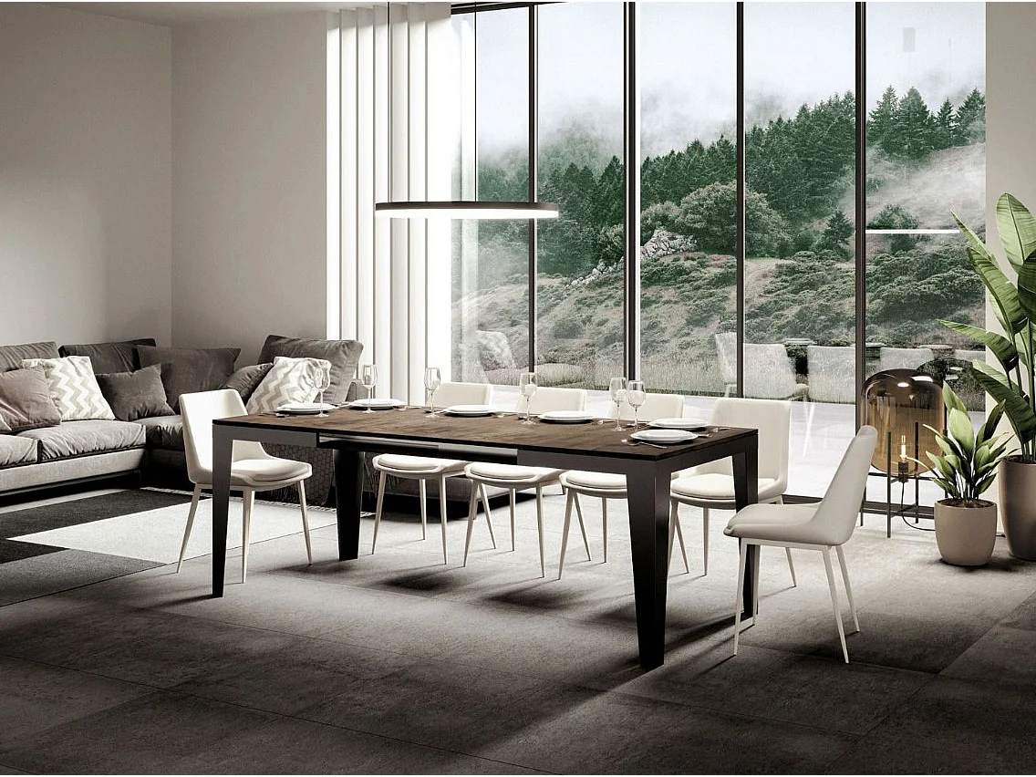 Mesa de comedor extensible evolución Flavio-Color Marrón-Ancho extensible