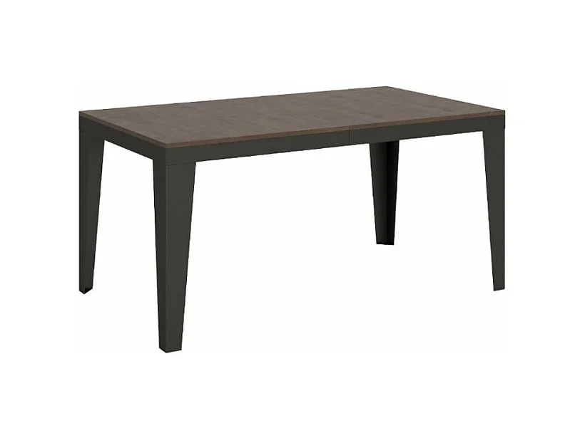 Rechthoekige uitschuifbare tafel 6 tot 12 zitplaatsen L 160 tot 264 cm donker hout en donkergrijze stalen poten Flavien