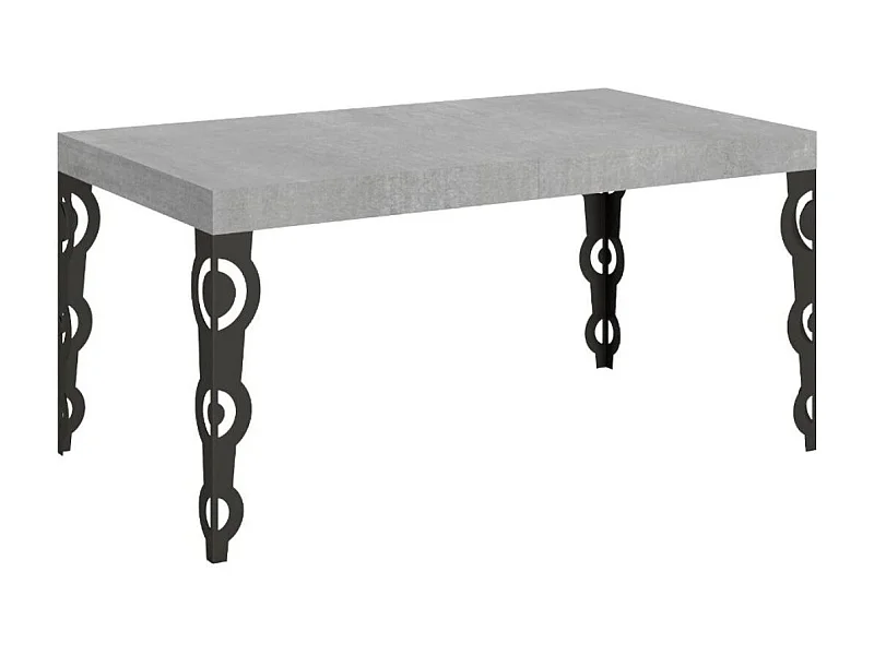Mesa oriental extensible rectangular para 6 a 20 personas L 180 a 440 cm gris hormigón y patas de metal antracita Kazay