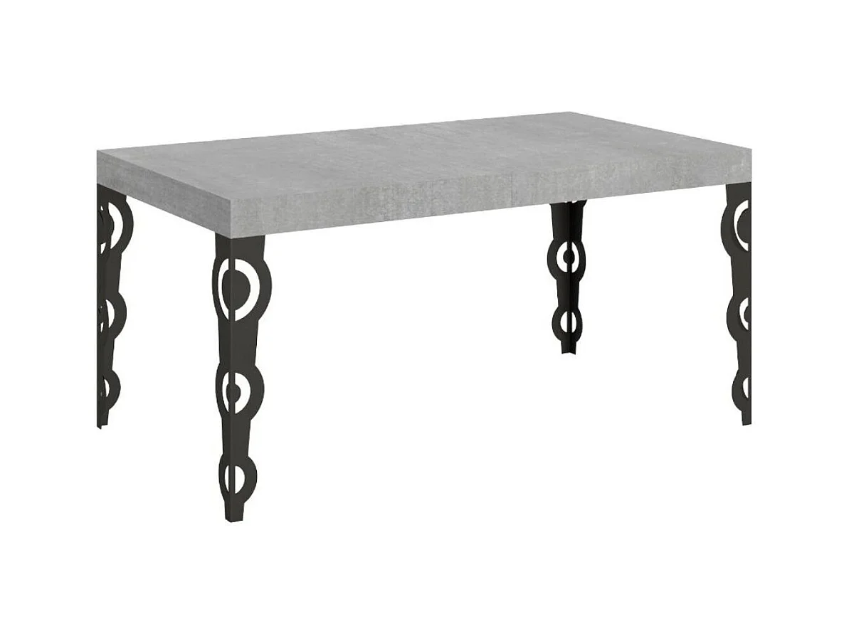 Table rectangulaire extensible orientale 6 à 20 personnes L 180 à 440cm gris béton et pieds métal anthracite Kazay
