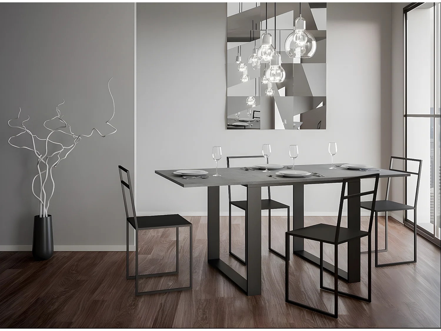 Mesa extensible cuadrada pequeña 90x90/180 cm Tiroz evolución-Color Gris cemento