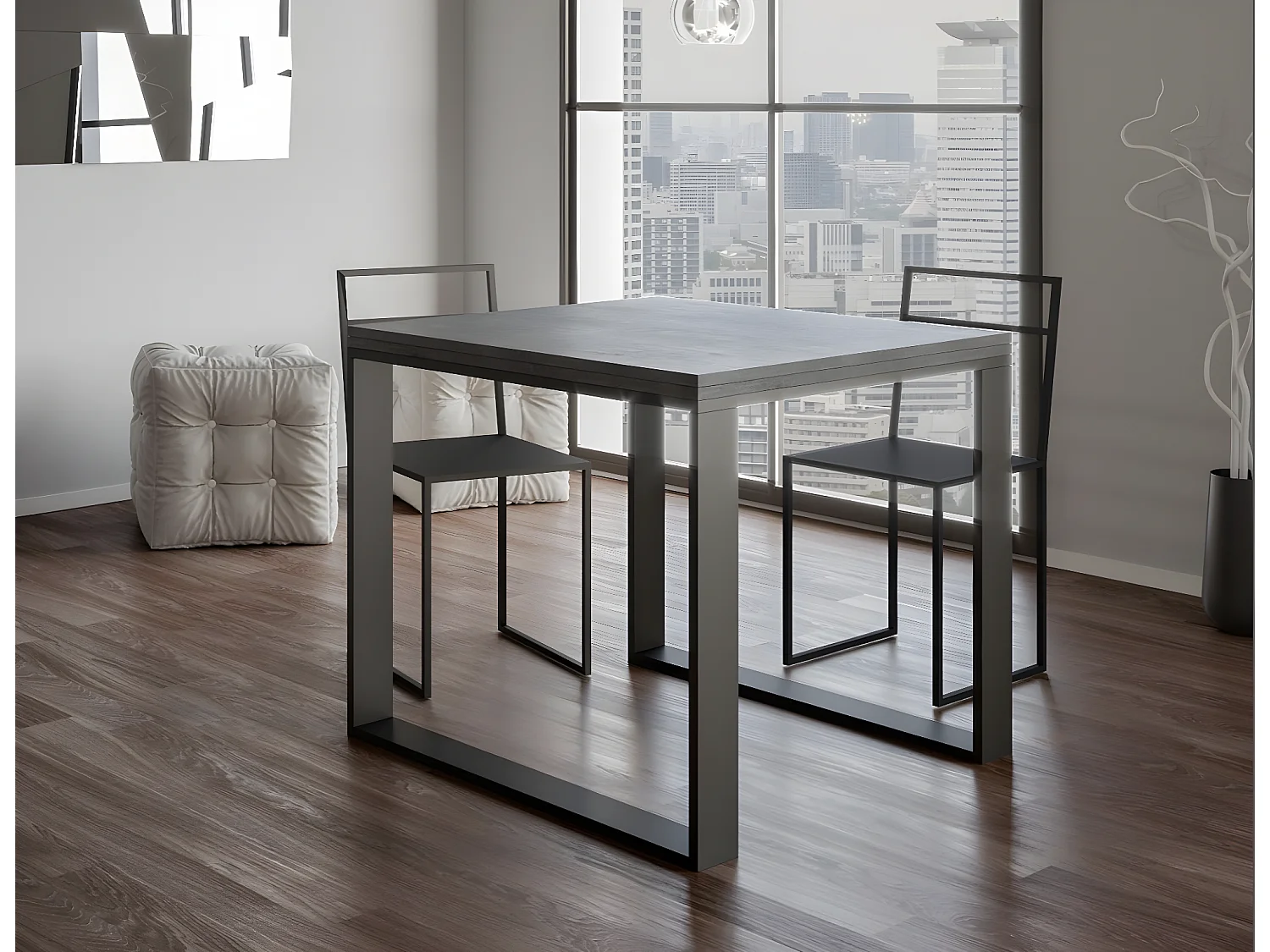 Mesa extensible cuadrada pequeña 90x90/180 cm Tiroz evolución-Color Gris cemento