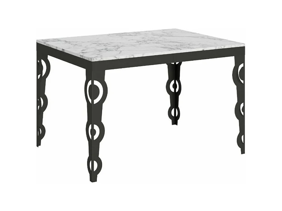 Table rectangulaire extensible orientale 6 à 10 personnes L 120 à 224cm blanc effet marbre et cadre métal anthracite Zakary