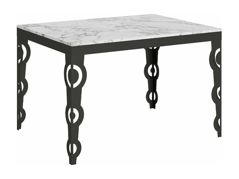 Table rectangulaire extensible orientale 6 à 10 personnes L 120 à 224cm blanc effet marbre et cadre métal anthracite Zakary