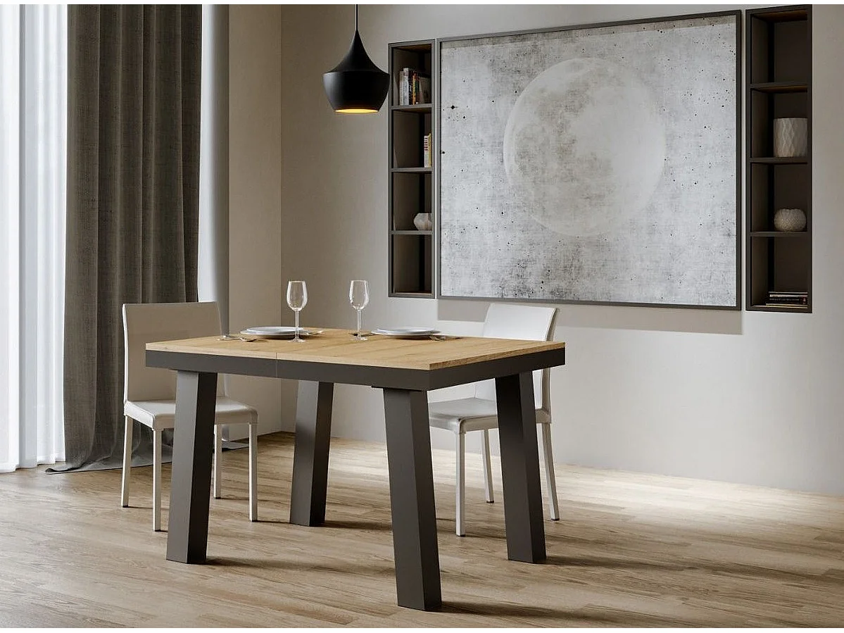 Mesa extensible Bidy de 6 a 16 plazas L 120 a 380 cm madera clara y estructura de metal antracita