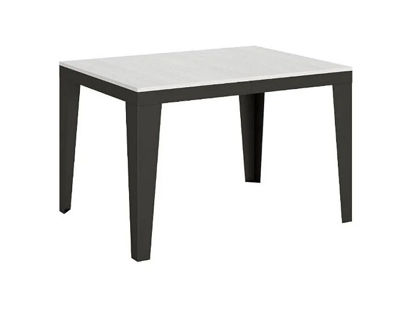 Table rectangulaire extensible 6 à 16 places L 120 à 380cm blanc laqué et pieds acier gris foncé Flavien