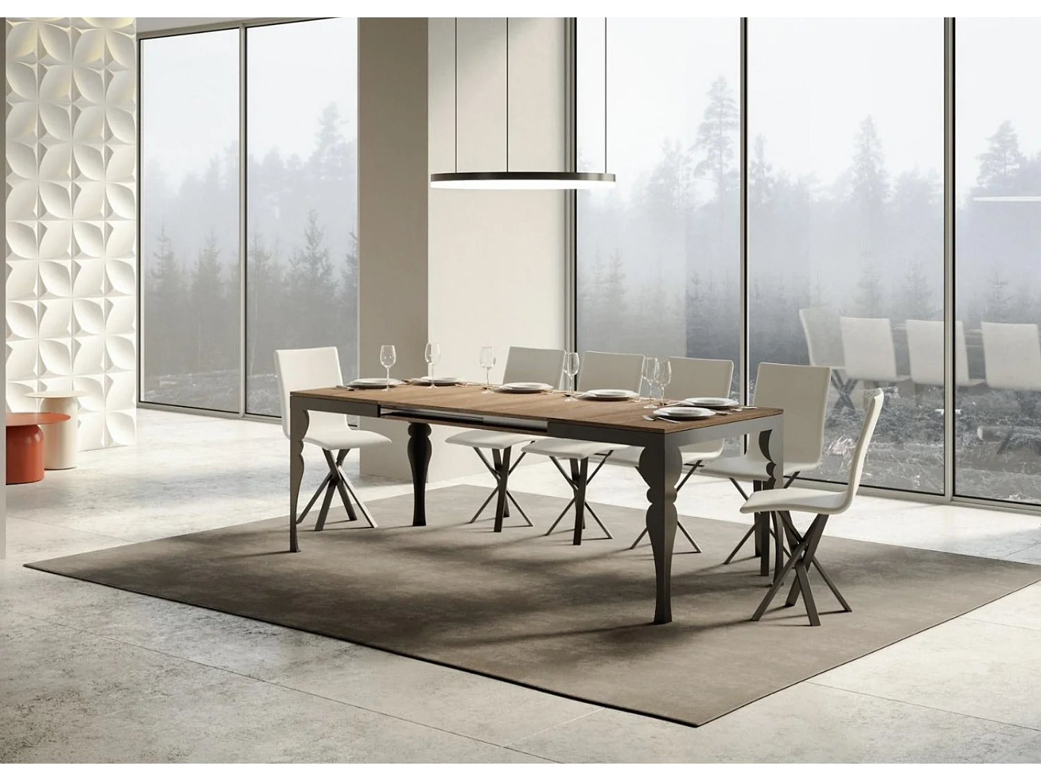 Table extensible 6 à 16 places L 120 à 380cm bois naturel et pieds gris foncé Patone