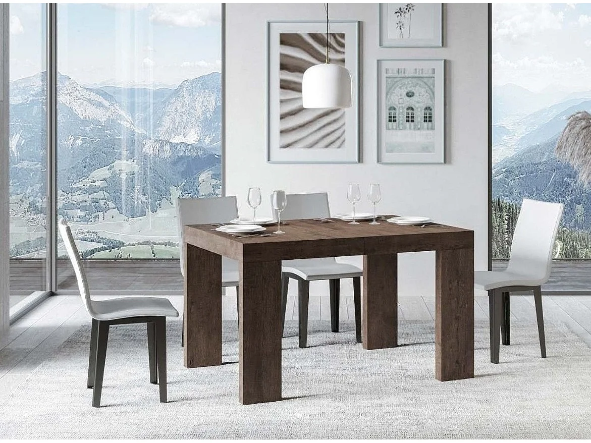 Table rectangulaire extensible 130 à 390cm bois foncé Ribo-Support 4 pieds