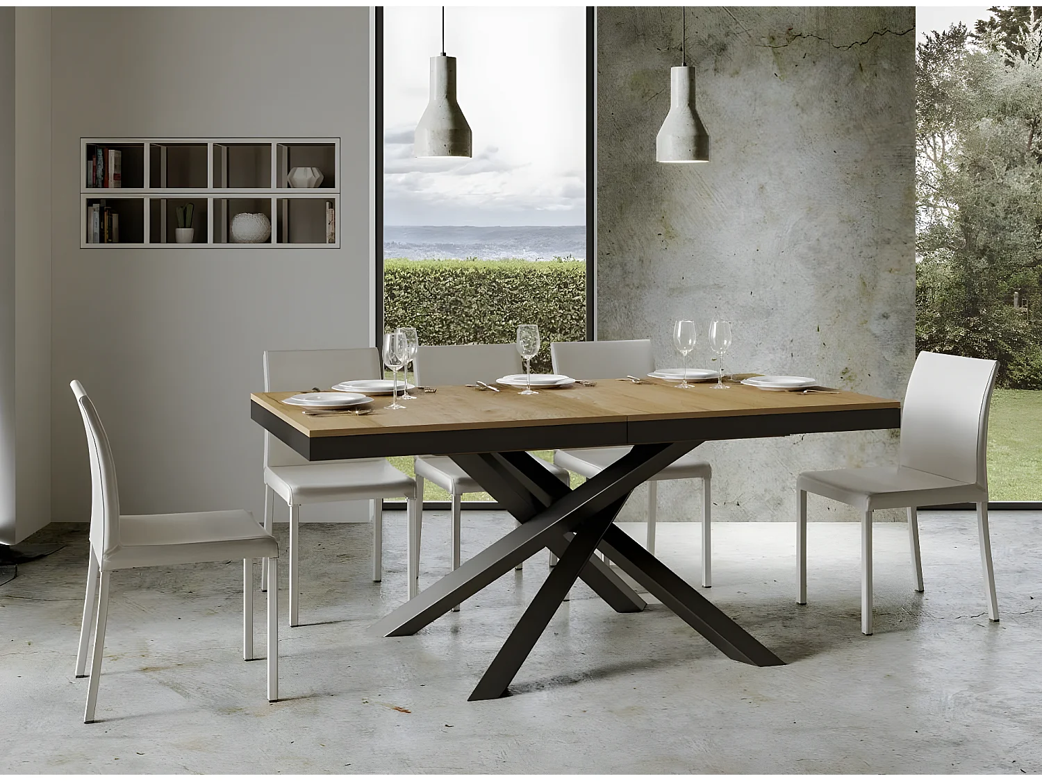 Uitschuifbare lichthouten tafel en antraciet frame 160/264 cm Klass