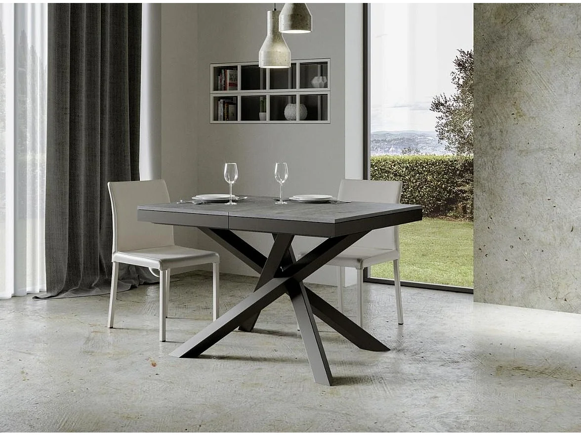 Uitschuifbare betongrijze tafel en antraciet frame 120/380 cm Klass