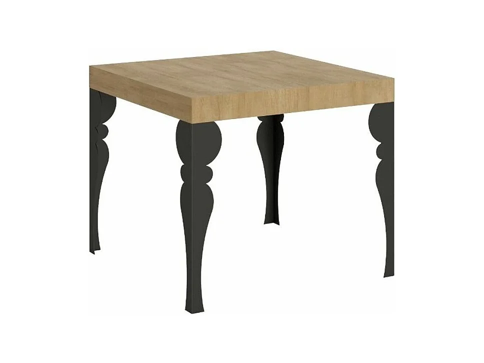 Petite table carrée 90-90cm extensible 10 personnes 90 à 246cm bois naturel et pieds gris foncé Kalane