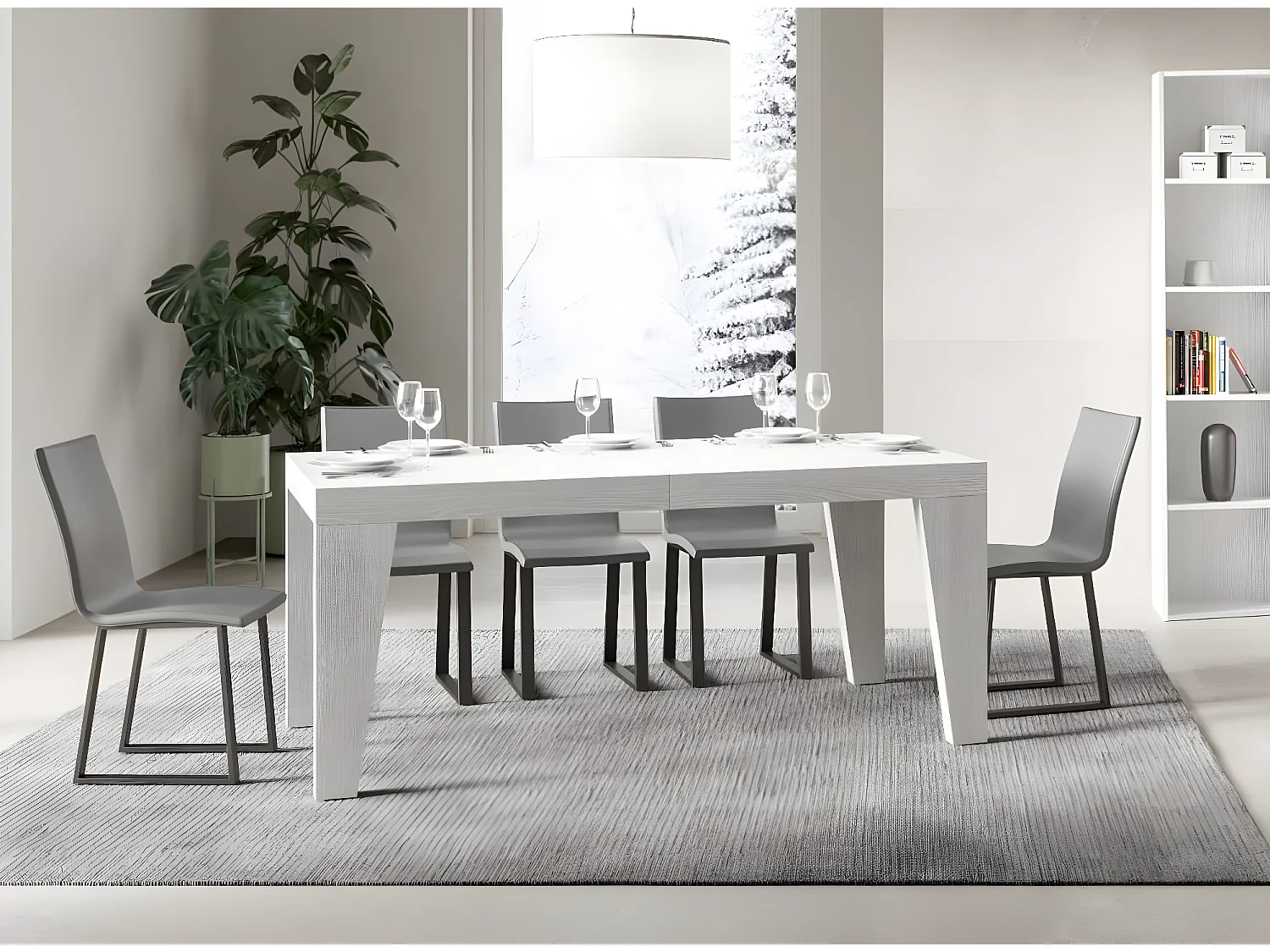 Table rectangulaire extensible 8 à 14 personnes L 180 à 284cm blanc Naxo