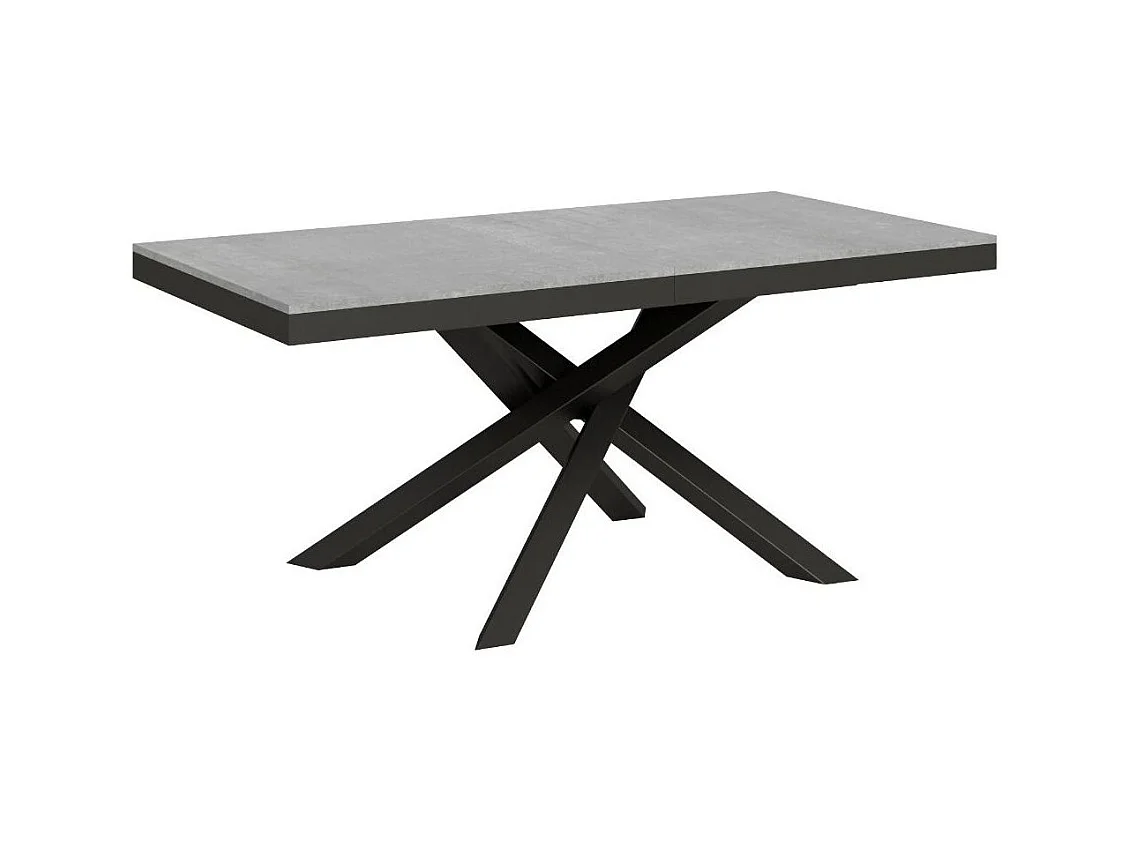 Table extensible 6 à 18 personnes gris béton et pieds entrelacés anthracite L 160 à 420cm Klass