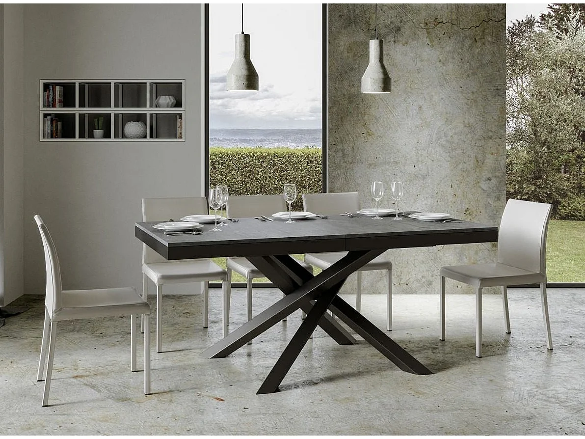 Table extensible 6 à 18 personnes gris béton et pieds entrelacés anthracite L 160 à 420cm Klass